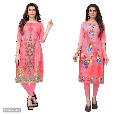 SANSKRUTI FASHION Women's Crepe Digital Print Straight Kurta(Pack of 2) (XXL, CORALPINKRosepink)