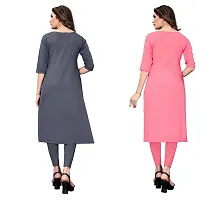 SANSKRUTI FASHION Women's Crepe Digital Print Straight Kurta(Pack of 2) (S, GreyCORALPINK)-thumb1