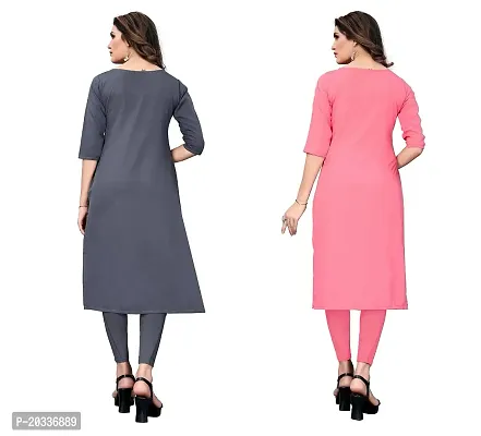 SANSKRUTI FASHION Women's Crepe Digital Print Straight Kurta(Pack of 2) (S, GreyCORALPINK)-thumb2