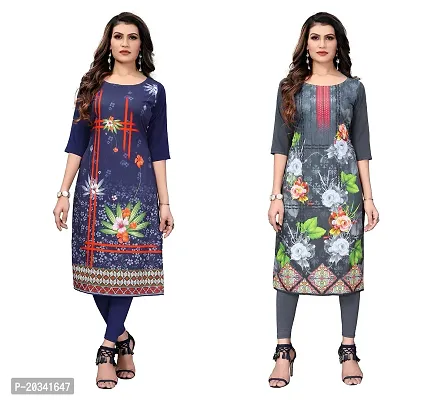 SANSKRUTI FASHION Women's Crepe Digital Print Straight Kurta(Pack of 2) (L, DARKBLUELIGHTGREY)-thumb0