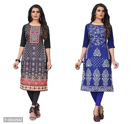 SANSKRUTI FASHION Women's Crepe Digital Print Straight Kurta(Pack of 2) (S, REDBLACKBLUEVIOLOT)