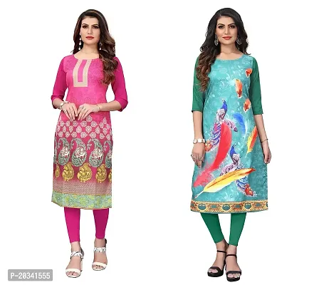 SANSKRUTI FASHION Women's Crepe Digital Print Straight Kurta(Pack 2) (XL, PinkSeagreen)-thumb0