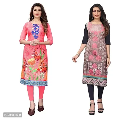 SANSKRUTI FASHION Women's Crepe Digital Print Straight Kurta(Pack of 2) (XXL, PeachBABYGREEN)-thumb0