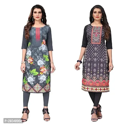 SANSKRUTI FASHION Women's Crepe Digital Print Straight Kurta(Pack of 2) (XXL, LIGHTGREYREDBLACK)