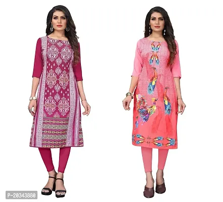 SANSKRUTI FASHION Women's Crepe Digital Print Straight Kurta(Pack of 2) (L, DEEPPINKRosepink)-thumb0