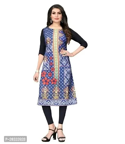 Lemon Tart Women's Crepe Printed Straight Kurti Size- Large Color-Blue (VOL-31-L)-thumb0