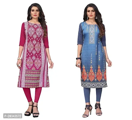 SANSKRUTI FASHION Women's Crepe Digital Print Straight Kurta(Pack of 2) (XXL, DEEPINKBluegrey)