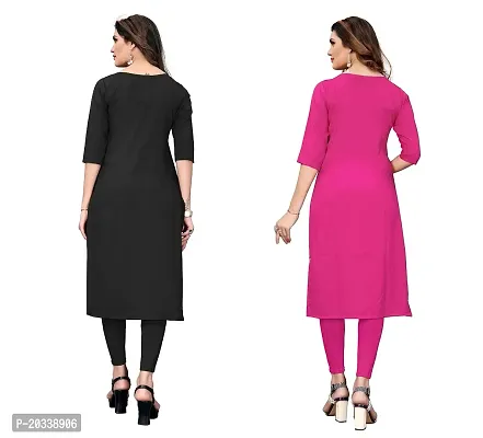 SANSKRUTI FASHION Women's Crepe Digital Print Straight Kurta(Pack of 2) (L, BlackHOTPINK)-thumb2