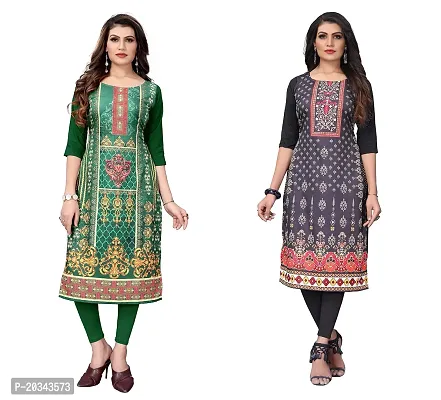 SANSKRUTI FASHION Women's Crepe Digital Print Straight Kurta(Pack of 2) (L, ForestGreenREDBLACK)