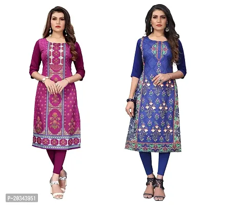 SANSKRUTI FASHION Women's Crepe Digital Print Straight Kurta(Pack of 2) (S, DARKPURPELDODGEBLUE)-thumb0