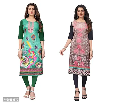 SANSKRUTI FASHION Women's Crepe Digital Print Straight Kurta(Pack 2) (L, DarkGreenBABYGREEN)