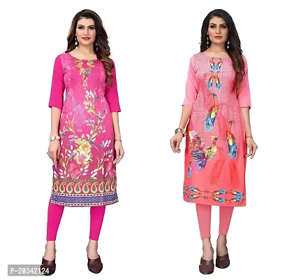 SANSKRUTI FASHION Women's Crepe Digital Print Straight Kurta(Pack of 2) (M, HOTPINKRosepink)-thumb0