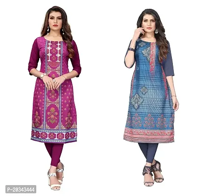 SANSKRUTI FASHION Women's Crepe Digital Print Straight Kurta(Pack of 2) (XL, DARKPURPELDIMGREY)-thumb0