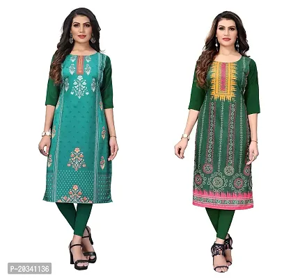 SANSKRUTI FASHION Women's Crepe Digital Print Straight Kurta(Pack of 2) (M, SeagreenLightGreen)-thumb0