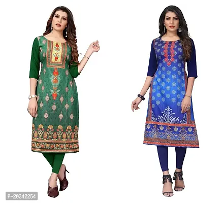 SANSKRUTI FASHION Women's Crepe Digital Print Straight Kurta(Pack of 2) (L, GreenNAVYBLUE)-thumb0