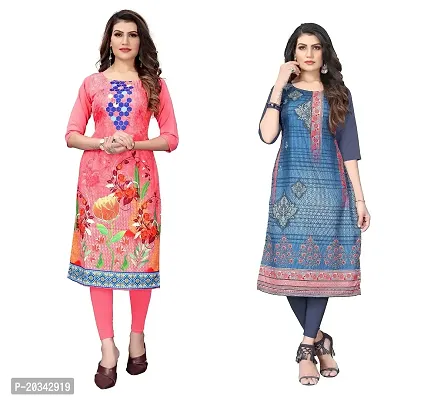 SANSKRUTI FASHION Women's Crepe Digital Print Straight Kurta(Combo) (XXL, PeachDIMGREY)-thumb0