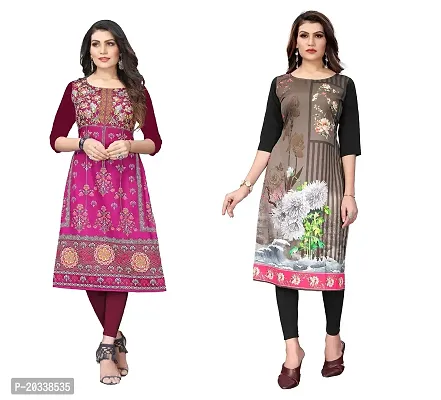 SANSKRUTI FASHION Women's Crepe Digital Print Straight Kurta(Pack of 2) (S, PURPELWHITEBLACK)