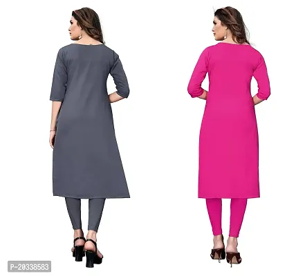 SANSKRUTI FASHION Women's Crepe Digital Print Straight Kurta(Pack of 2) (L, GreyHOTPINK)-thumb2