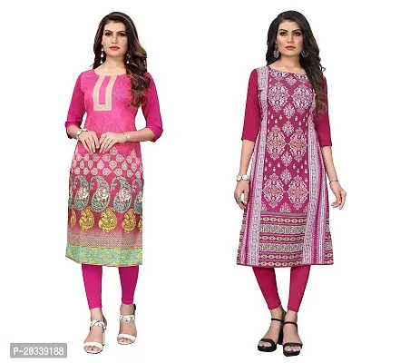 SANSKRUTI FASHION Women's Crepe Digital Print Straight Kurta(Pack 2) (S, PinkDEEPPINK)-thumb0