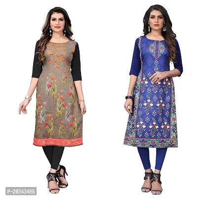 SANSKRUTI FASHION Women's Crepe Digital Print Straight Kurta(Pack of 2) (L, SADDLEBROWNDODGEBLUE)