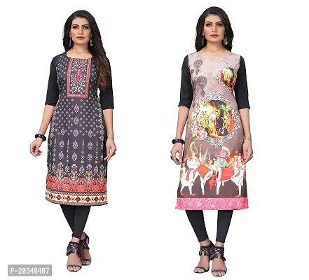 SANSKRUTI FASHION Women's Crepe Digital Print Straight Kurta(Pack of 2) (M, REDBLACKCream)-thumb0