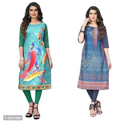 SANSKRUTI FASHION Women's Crepe Digital Print Straight Kurta(Pack of 2) (XL, SeagreenDIMGREY)-thumb0