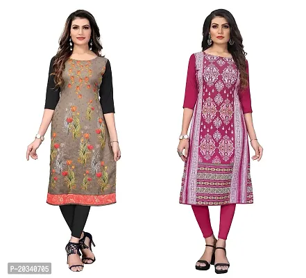 SANSKRUTI FASHION Women's Crepe Digital Print Straight Kurta(Pack of 2) (XXL, SADDLEBROWNDEEPPINK)