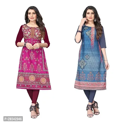 SANSKRUTI FASHION Women's Crepe Digital Print Straight Kurta(Pack of 2) (XXL, PURPELDIMGREY)-thumb0