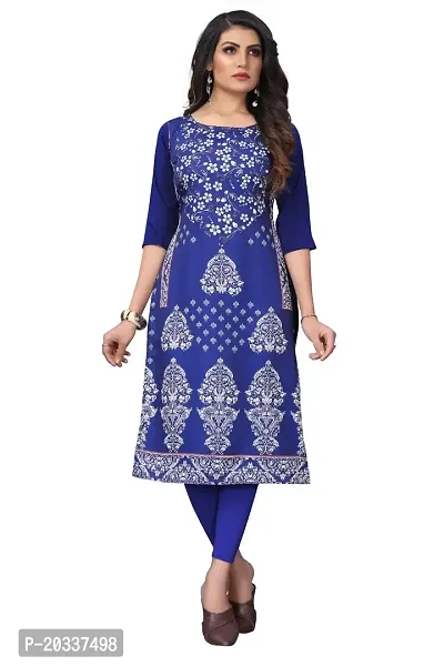 SANSKRUTI FASHION Women's Crepe Digital Print Straight Kurta (S, Blue)-thumb0