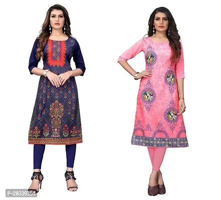 SANSKRUTI FASHION Women's Crepe Digital Print Straight Kurta(Pack-2) (XL, BlueTOMATOPINK)-thumb0