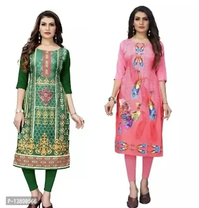 Reliable Crepe Printed Straight Kurta For Women- Pack Of 2-thumb0