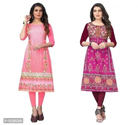 Sanskruti fashion Women's Crepe Digital Print Straight Kurta (Pack Of 2)Peach MediumRed-thumb0