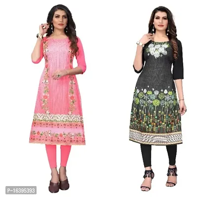 Sanskruti fashion Women's Crepe Digital Print Straight Kurta (Pack Of 2)Peach Black-thumb0