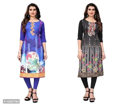 Sanskruti fashion Women's Crepe Digital Print Straight Kurta (Pack Of 2)BlueBlack-thumb0