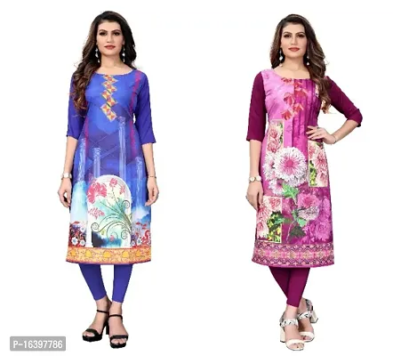 Sanskruti fashion Women's Crepe Digital Print Straight Kurta (Pack Of 2)BluePurpel-thumb0