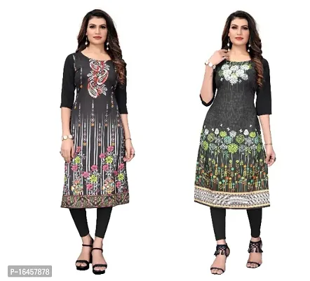 Sanskruti fashion Women's Crepe Digital Print Straight Kurta (Pack Of 2)Black-thumb0