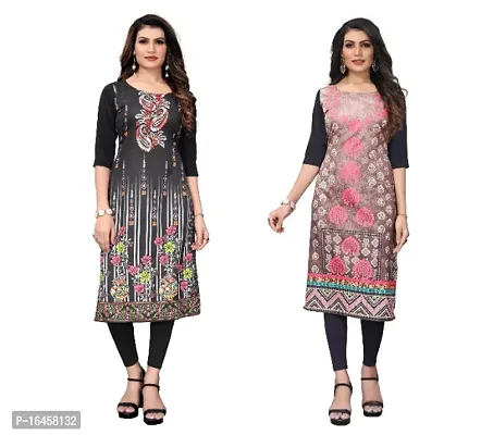 Sanskruti fashion Women's Crepe Digital Print Straight Kurta (Pack Of 2)BlackRedBlack-thumb0