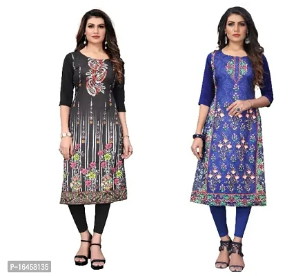 Sanskruti fashion Women's Crepe Digital Print Straight Kurta (Pack Of 2)BlackBlue-thumb0