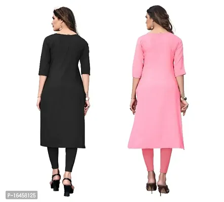 Sanskruti fashion Women's Crepe Digital Print Straight Kurta (Pack Of 2)BlackPink-thumb2