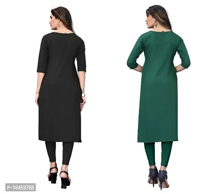 Women's Crepe Digital Print Straight Kurta (Pack Of 2)BlackOliveGreen-thumb4