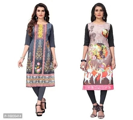 Reliable Crepe Printed Straight Kurta For Women- Pack Of 2-thumb0