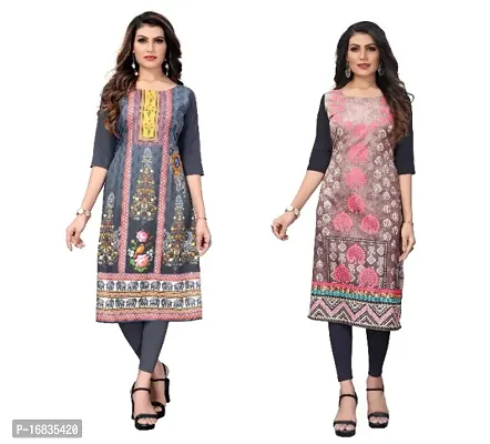 Reliable Crepe Printed Straight Kurta For Women- Pack Of 2-thumb0