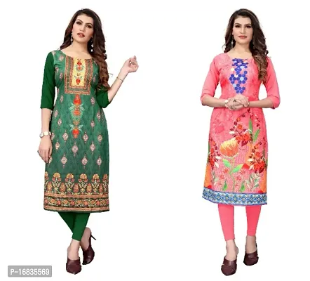 Reliable Crepe Printed Straight Kurta For Women- Pack Of 2-thumb0