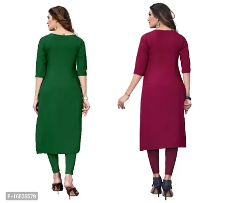 Women's Crepe Digital Print Straight Kurta (Pack Of 2)GreenDeeppink-thumb2