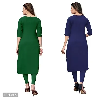 Women's Crepe Digital Print Straight Kurta (Pack Of 2)GreenDarkBlue-thumb2