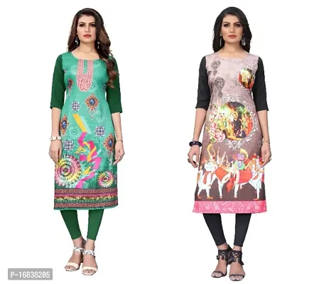 Sanskruti fashion Women's Crepe Digital Print Straight Kurta (Pack Of 2)DarkGreenCream-thumb0