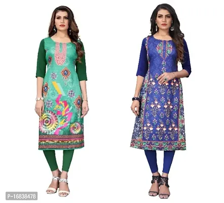 Sanskruti fashion Women's Crepe Digital Print Straight Kurta(Pack Of 2)DarkGreenBlueViolot-thumb0