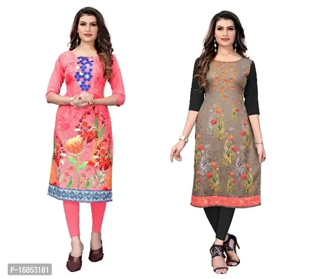 Reliable Crepe Printed Straight Kurta For Women- Pack Of 2