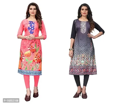 Reliable Crepe Printed Straight Kurta For Women- Pack Of 2-thumb0