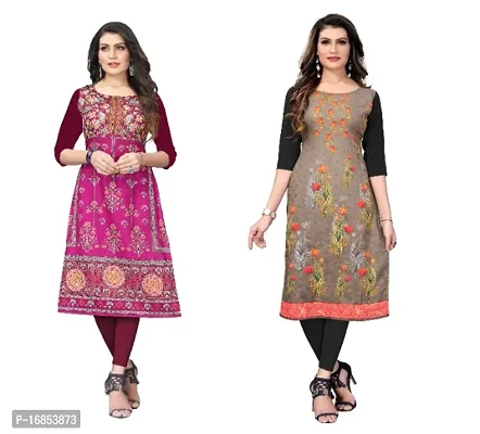 Reliable Crepe Printed Straight Kurta For Women- Pack Of 2-thumb0